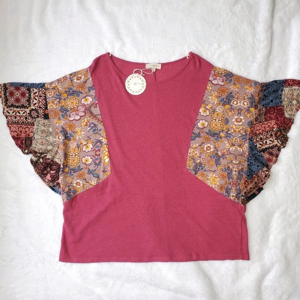 NWT UMGEE Raspberry  Flutter Sleeves Shirt 1XL